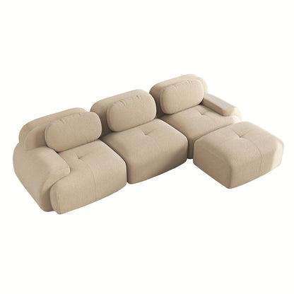 A Corner Sofa That Is Modular And Does Not Need to Be Assembled, Designed for Comfort And Pets, Crafted from Corduroy with Wide Armrests, Featuring 32D High-Stretch Material, Ideal for Both Living Rooms And Bedrooms, in a Bei