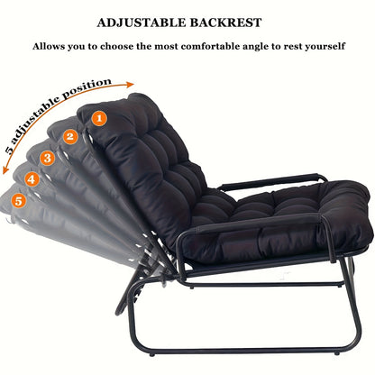 Tuinstoel – Ligstoel – Loungestoel – Klapstoel – Balkonstoel – Verstelbare Rugleuning – Draagkracht 150 kg – 5 cm Dik Kussen – Grijs