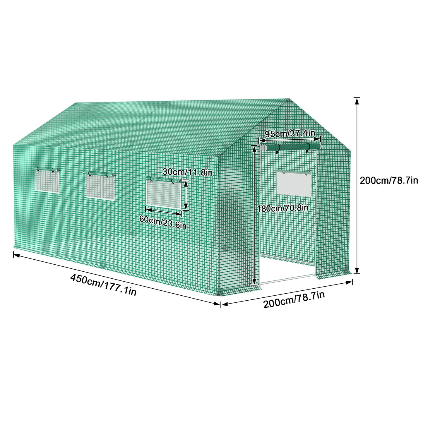 Tuinkas – Kweekkas – Kas – Groeikas – Moestuin Kas – 4,5 x 2 x 2 m – Verzinkt Stalen Frame – Mesh-Bestendige HDPE Cover