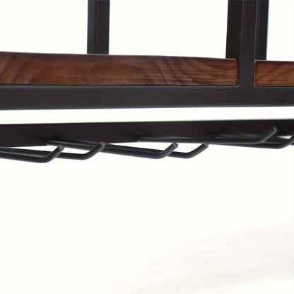 Wijnrek Wandhouder – Wijnfleshouder – Flessenhouder – Wijnhouder – Wandrek – Metalen Wandrek – Stevig IJzer Met Houten Accenten – Draagvermogen 30 kg – Donkerbruin Variant