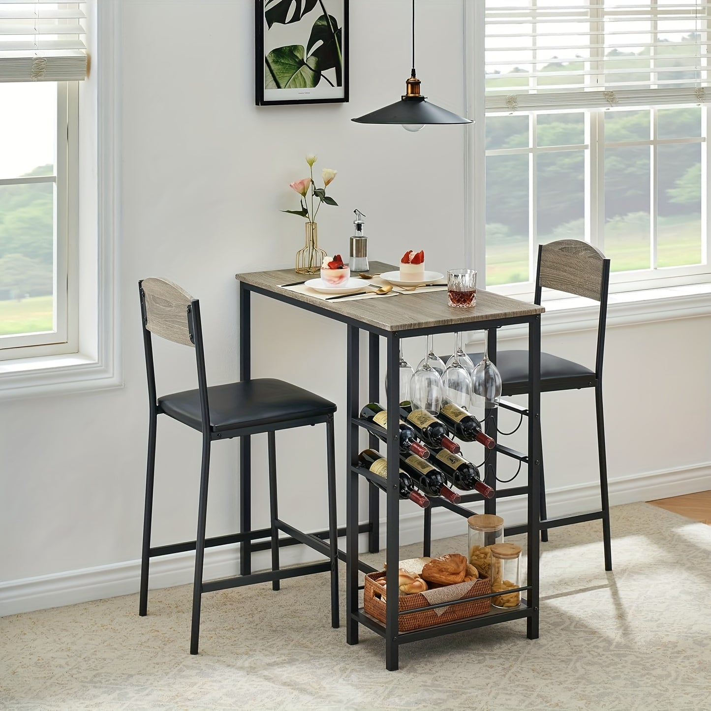 Bartafelset – Barkrukset – Barmeubel – Statafel – Bistroset – Met Opbergruimte – Ergonomische Zithoogte – Grijs