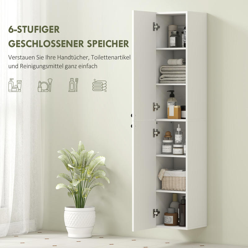 Modern White Wall-Mounted Bathroom Shelf Cabinet with 6 Shelves - Space-Saving MDF Storage Unit, Painted, Easy Installation (No Metal), Independent Design for Bathrooms - Ideal for Towels, Toiletries & Organization