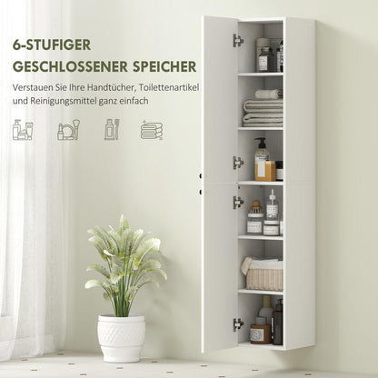 Modern White Wall-Mounted Bathroom Shelf Cabinet with 6 Shelves - Space-Saving MDF Storage Unit, Painted, Easy Installation (No Metal), Independent Design for Bathrooms - Ideal for Towels, Toiletries & Organization