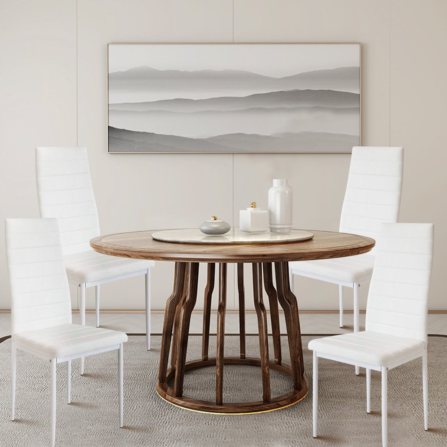 Eetkamerstoelen – Hoge Stoelen – Keukenstoelen – Stijlvolle Stoelen – Minimalistische Stoelen – Set Van 4 – Max. 120 kg Draagvermogen – Onderhoudsvriendelijk Wit