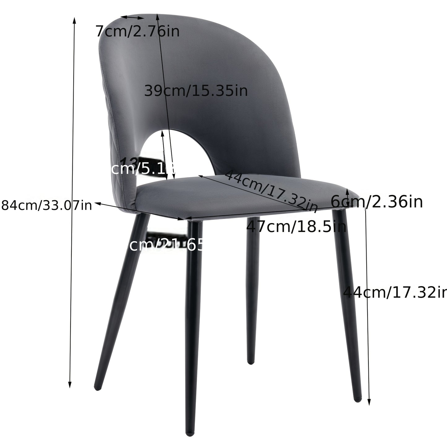 Eetkamerstoel – Stoel – Zitstoel – Keukenstoel – Woonkamerstoel – Grijs – Metalen Frame – Verstelbare Poten – Diamantpatroon Rugleuning – Set Van 2