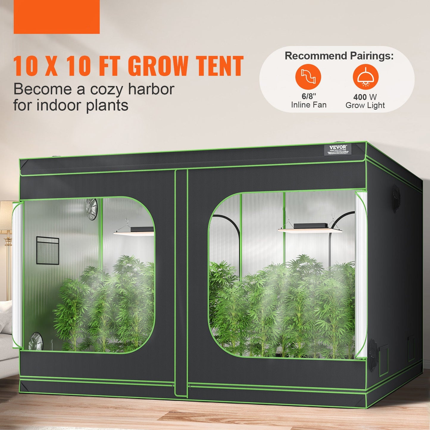Kweektent – Groeizak – Plantentent – Binnenkweek Tent – Hydroponische Tent – 120x120x80 inch – 600D Mylar Reflecterend Materiaal – Inclusief Observatievenster en Waterdichte Bodemtray