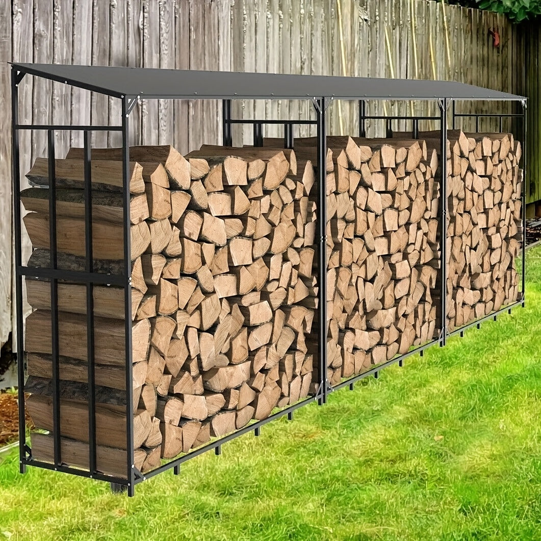 Houtopslag – Brandhoutrek – Houtrek – Houtberging – Houthok – Zwart Metaal – XXL Formaat – Robuuste Dakconstructie