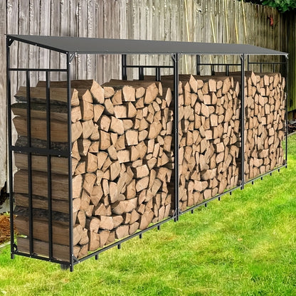 Houtopslag – Brandhoutrek – Houtrek – Houtberging – Houthok – Zwart Metaal – XXL Formaat – Robuuste Dakconstructie