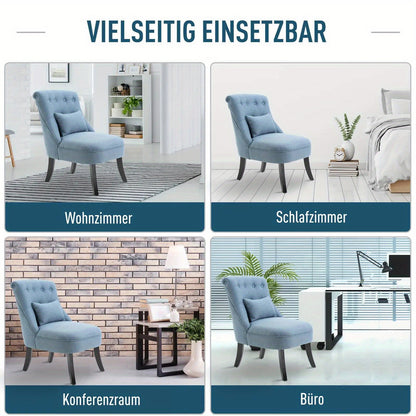 Fauteuil – Loungefauteuil – Zetel – Relaxstoel – Leunstoel – Blauw Linnen – Comfortabel Met Rugkussen – Compact 52,5x69x77 cm