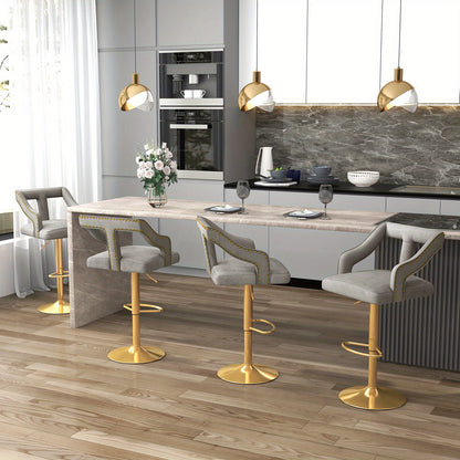 Barstoel – Barkruk – Barstoel Kruk – Keukenstoel – Barstoelen Met Verstelbare Hoogte – 360° Draaibaar – Fluwelen Bekleding – Met Voetensteun