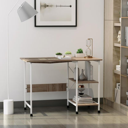 Inklapbare Tafel – Vouwtafel – Bureau – Bijzettafel – Mobiele Computer Tafel – MDF – Natuurlijk Hout – Met Wieltjes – 107x55x76 cm