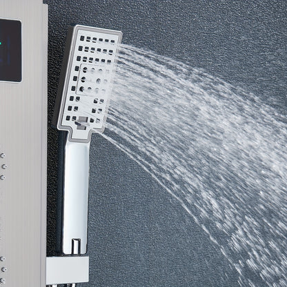 Douchepaneel – Douchekolom – Douchewand – Regendouche – Zwarte Geborstelde Afwerking – 7 Functies Inclusief Regendouche en Massagejets – Roestvrijstaal & Messing