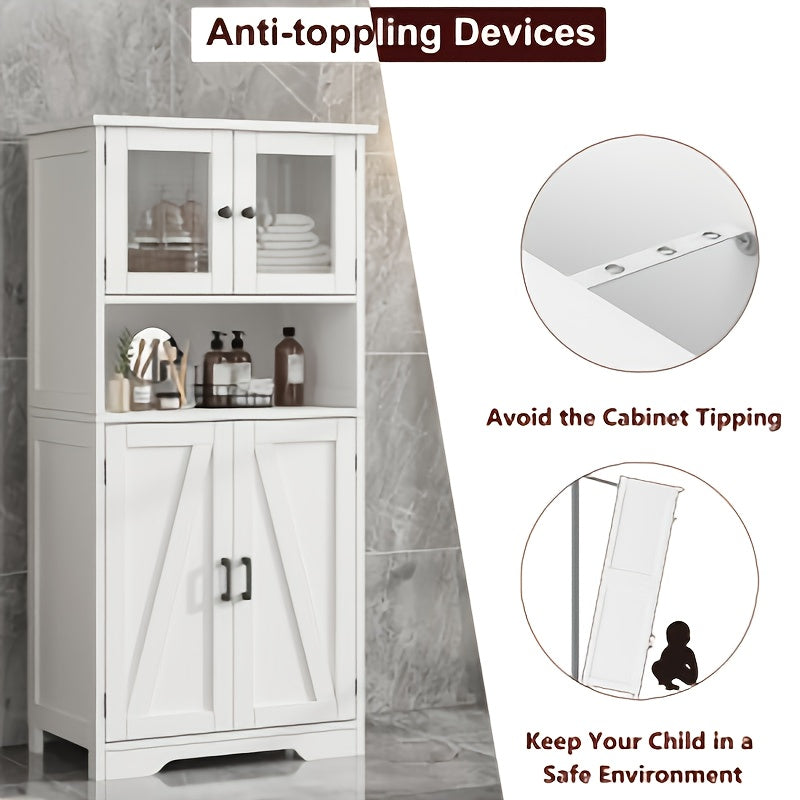 170.18 cm High Bathroom Storage Cabinet Freestanding Bathroom Storage Cabinet with 4 Doors And Adjustable Shelves for Living Room, Dining Room, Entryway, Home Organization, Entryway Organizer, Spacesaving Furniture, Sleek Cab