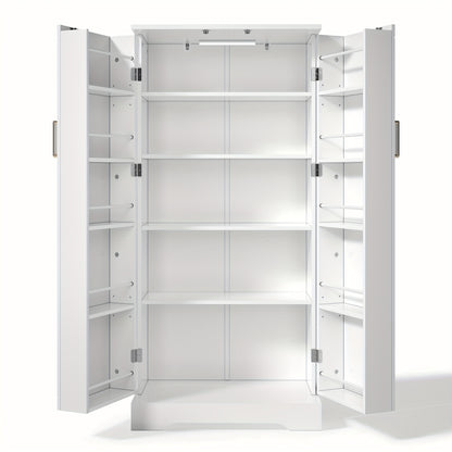Witte Keukenkast – Opbergkast – Kast – Keukenmeubel – Stellingkast – Verstelbare Planken – Anti-Kantelbeveiliging – Metaal – 60x35x128 cm