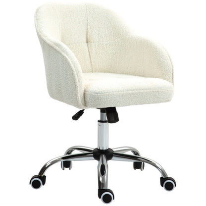 Bureaustoel – Kantoorstoel – Draaistoel – Werkstoel – Studiebureaustoel – Ergonomisch Design – Zachte Teddy Bekleding – Crème Wit