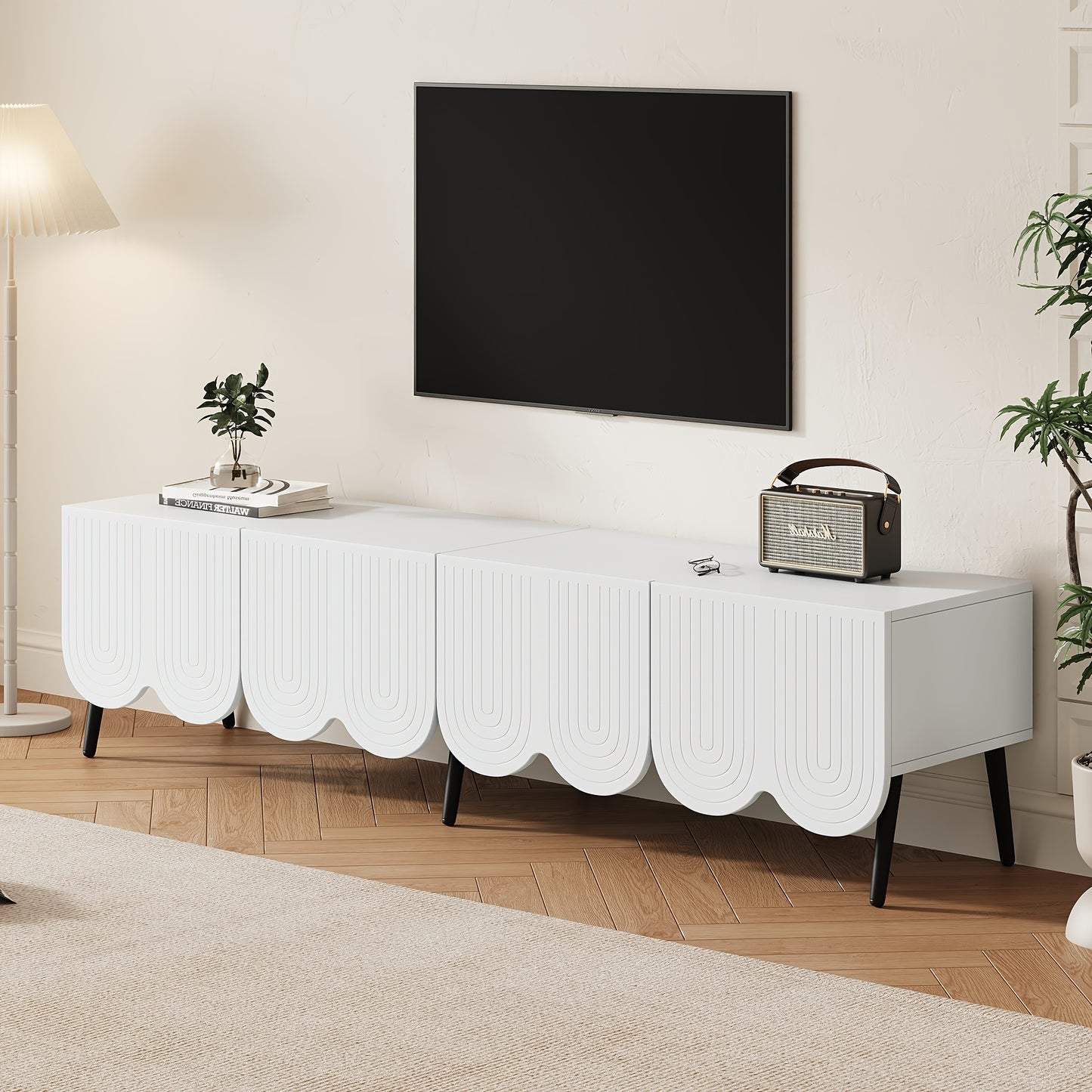TV Meubel – Tv Kast – Tv Dressoir – Tv Stand – Media Meubel – Wit – Uniek Design – Kabelbeheer – Geschikt Voor Tv Tot 203,2 cm