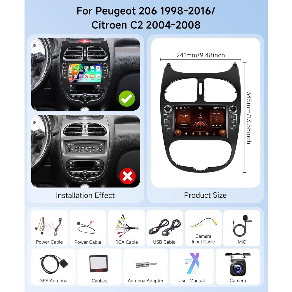 Autonavigeer Toestel – Autoradio – Android Navigatie – Carplay Systeem – Draadloze GPS – 7 Inch Touchscreen – 2GB RAM + 64GB ROM – Inclusief AHD Achteruitrijcamera