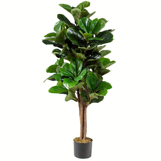 Kunstplant Ficus Lyrata – Kunstboom – Nepplant – Kamerplant – Decoratieplant – Realistisch Design – Onderhoudsvrij – Groen PEVA Bladeren – Inclusief Grijze Pot