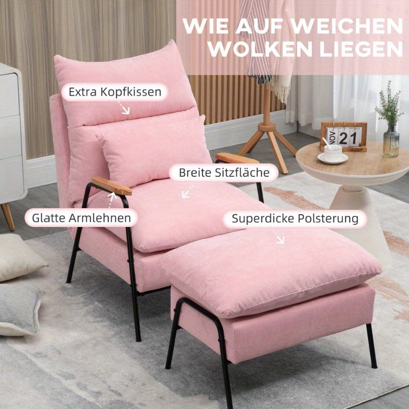 HOMCOM Recliner Chair with Footstool - Adjustable 3-Position Backrest, 360° Swivel & 5-Way Armrests, Padded Soft Comfort for Living Room, Bedroom, Office - Mixed Colors (Pink, Beige, Dark Blue), Recliner for Living Room, Bed