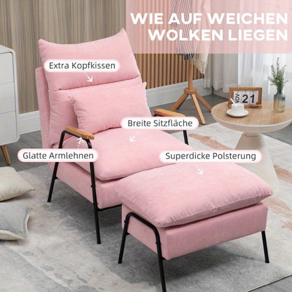 HOMCOM Recliner Chair with Footstool - Adjustable 3-Position Backrest, 360° Swivel & 5-Way Armrests, Padded Soft Comfort for Living Room, Bedroom, Office - Mixed Colors (Pink, Beige, Dark Blue), Recliner for Living Room, Bed