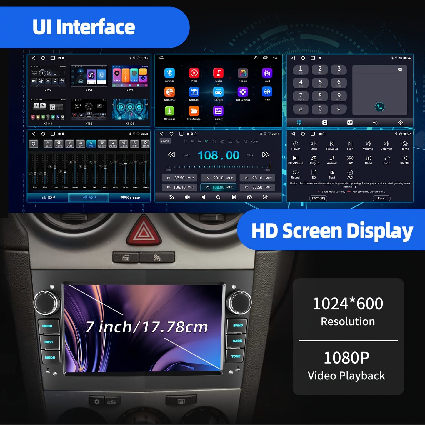 Autoradio – Multimedia Systeem – Navigatie Radio – Touchscreen Radio – 7-inch Android 15 Autoradio – Inclusief Dashcam & AHD Achteruitrijcamera – 4GB RAM & 64GB Opslag