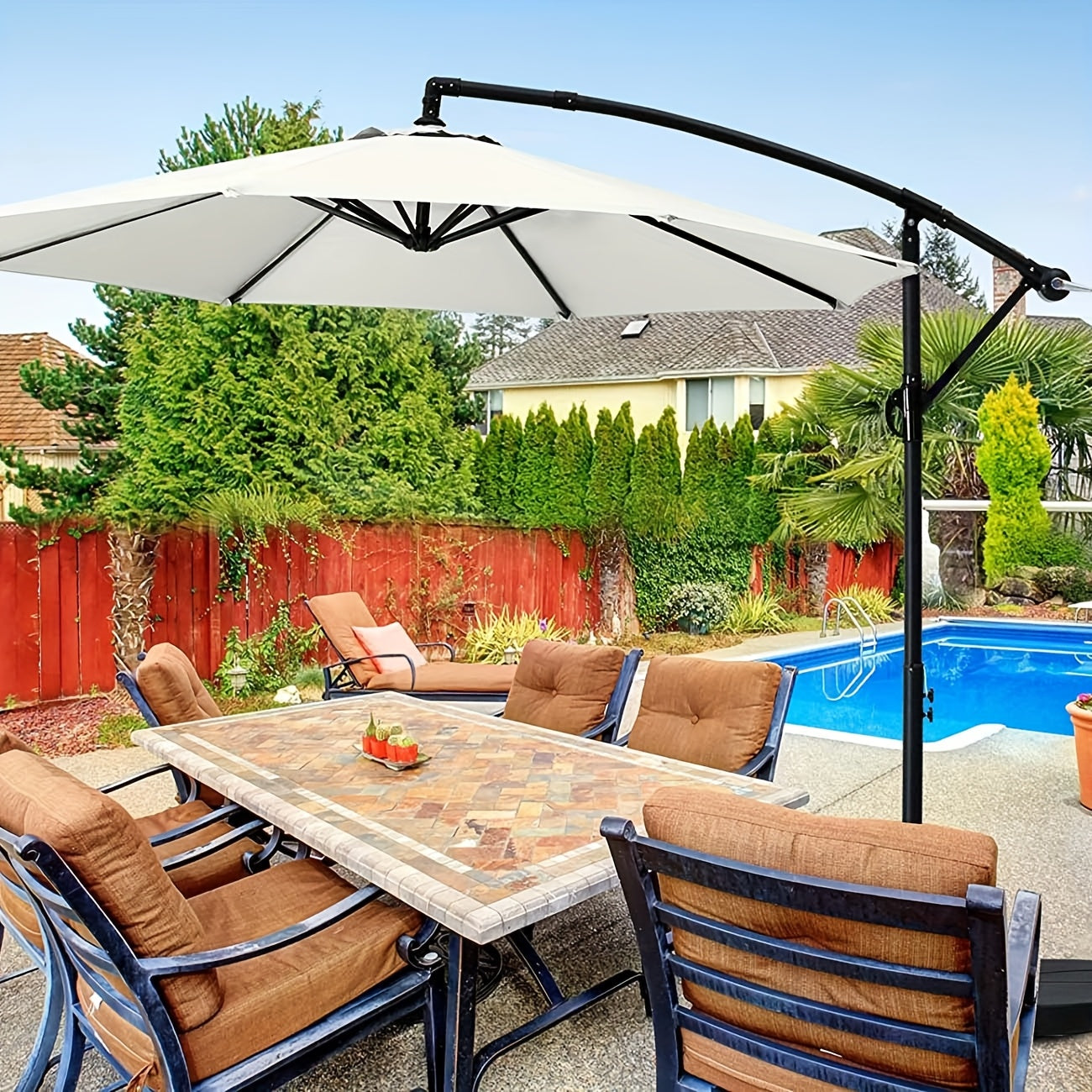 Cantilever Parasol Parasol Crank Garden Umbrella, With 8 Steel Robust And Stable For The Garden Outdoor Hanging