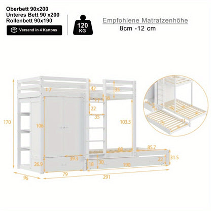 Stapelbed – Uittrekbed – Kinderbed – Hoogslaper – Slaapbank – Ruimtebesparend Design – Duurzaam Kunststof Zonder Elektriciteit