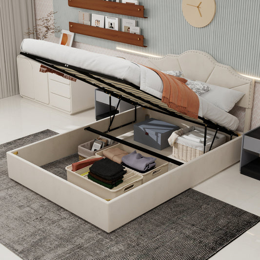 Boxspringbed – Bedframe – Tweepersoonsbed – Slaapbed – Opbergbed – Hydraulisch Liftmechanisme – Metalen Frame Beige 160x200cm