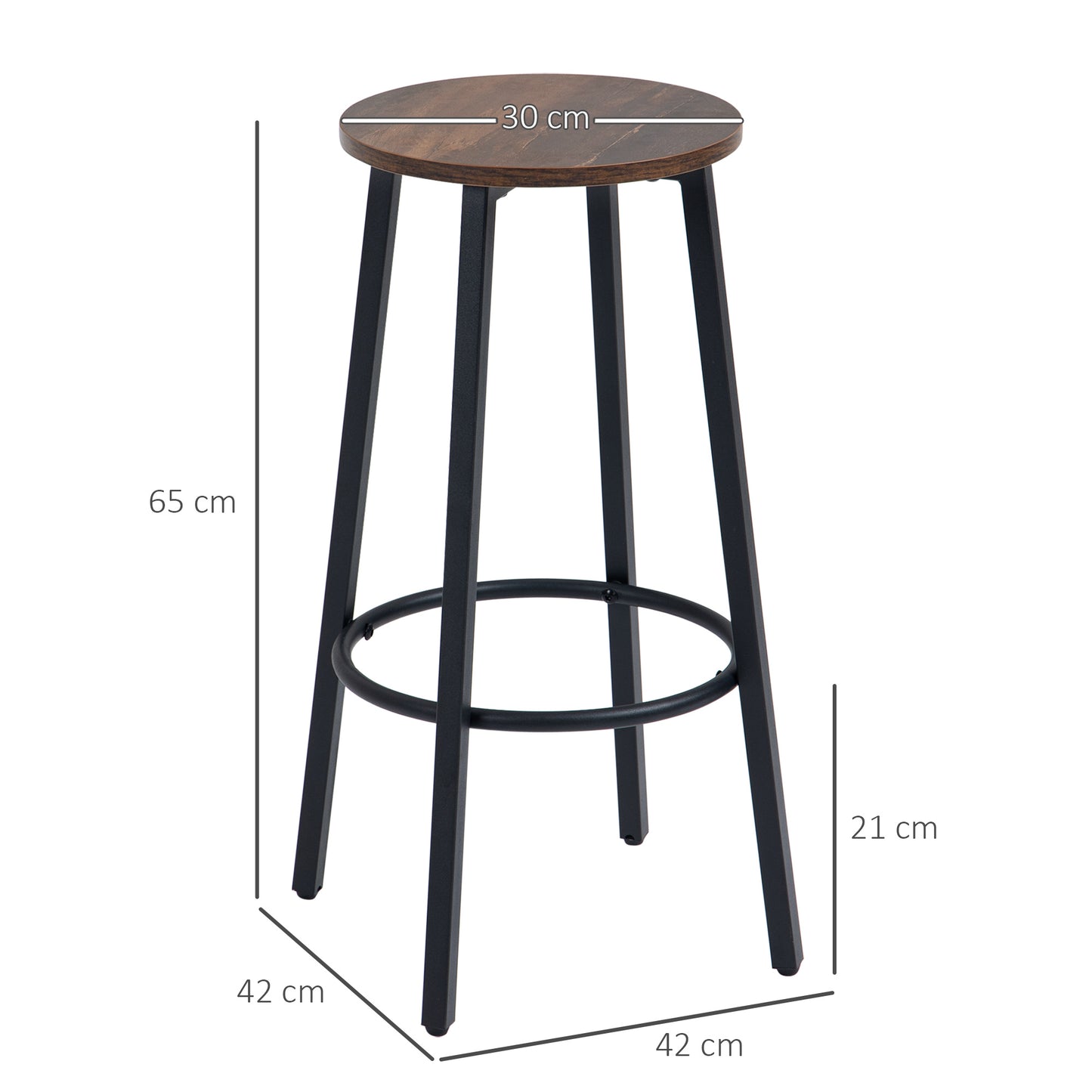 Barkrukken – Barstoelen – Krukken – Hoge Stoelen – Industrieel Design – Rustic Brown Zitting – Zwart Metalen Frame – Comfortabele Voetensteun – 42x42x65 cm – Set Van 2