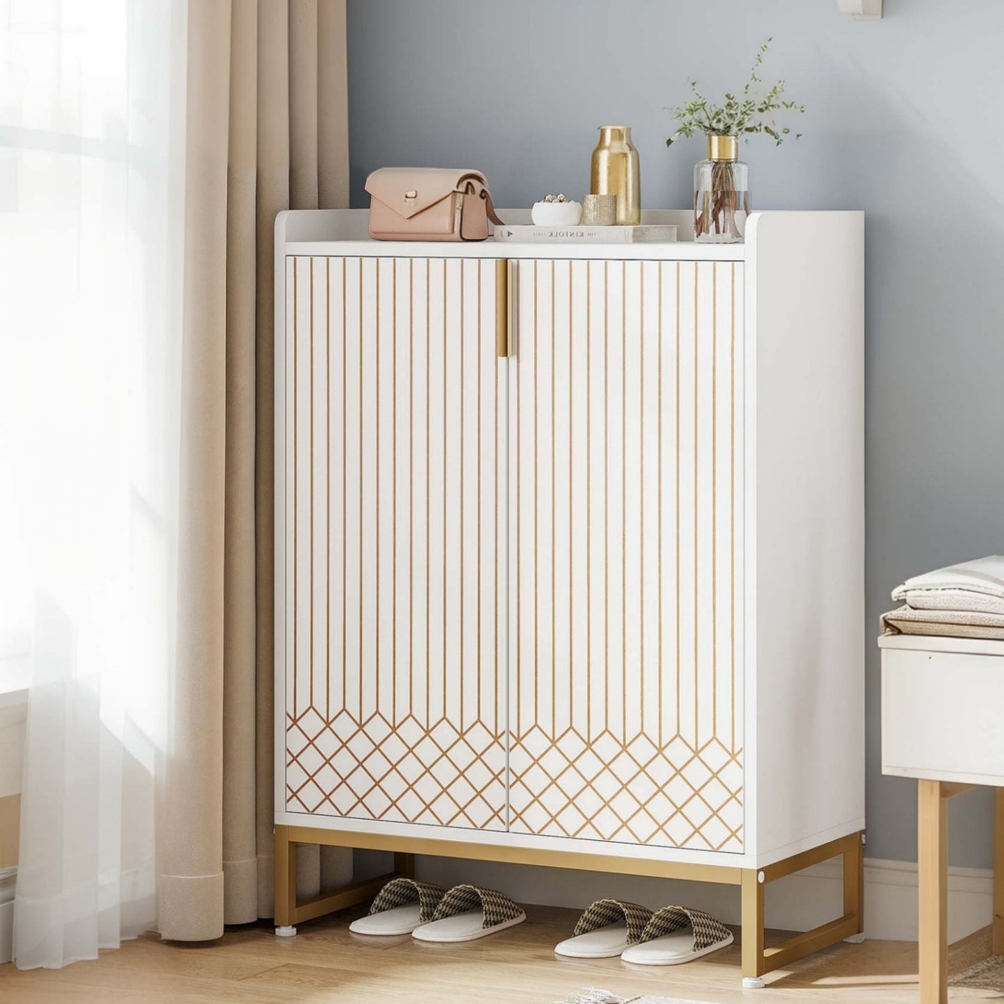 Schoenenkast – Schoenenrek – Schoenopberger – Schoenmeubel – Schoenhouder – 5-Lagen Met Deuren – Ruimtebesparend Verticaal Design
