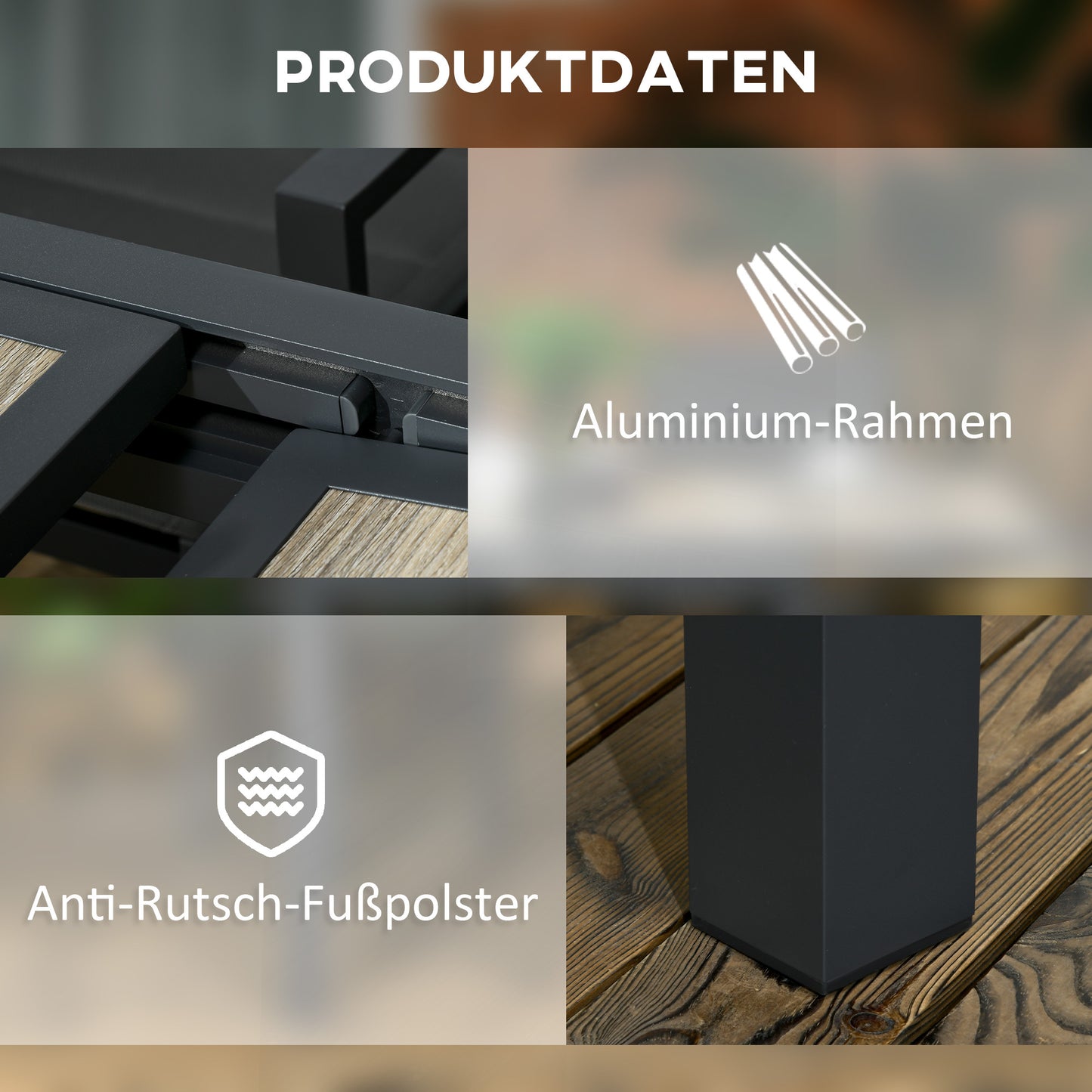 Uitschuifbare Tuintafel – Tuinset Tafel – Buiten Tafel – Terrastafel – Balkon Tafel – Aluminium Frame – Houtlook Tafelblad – Beige+Grijs – 160x80x75 cm