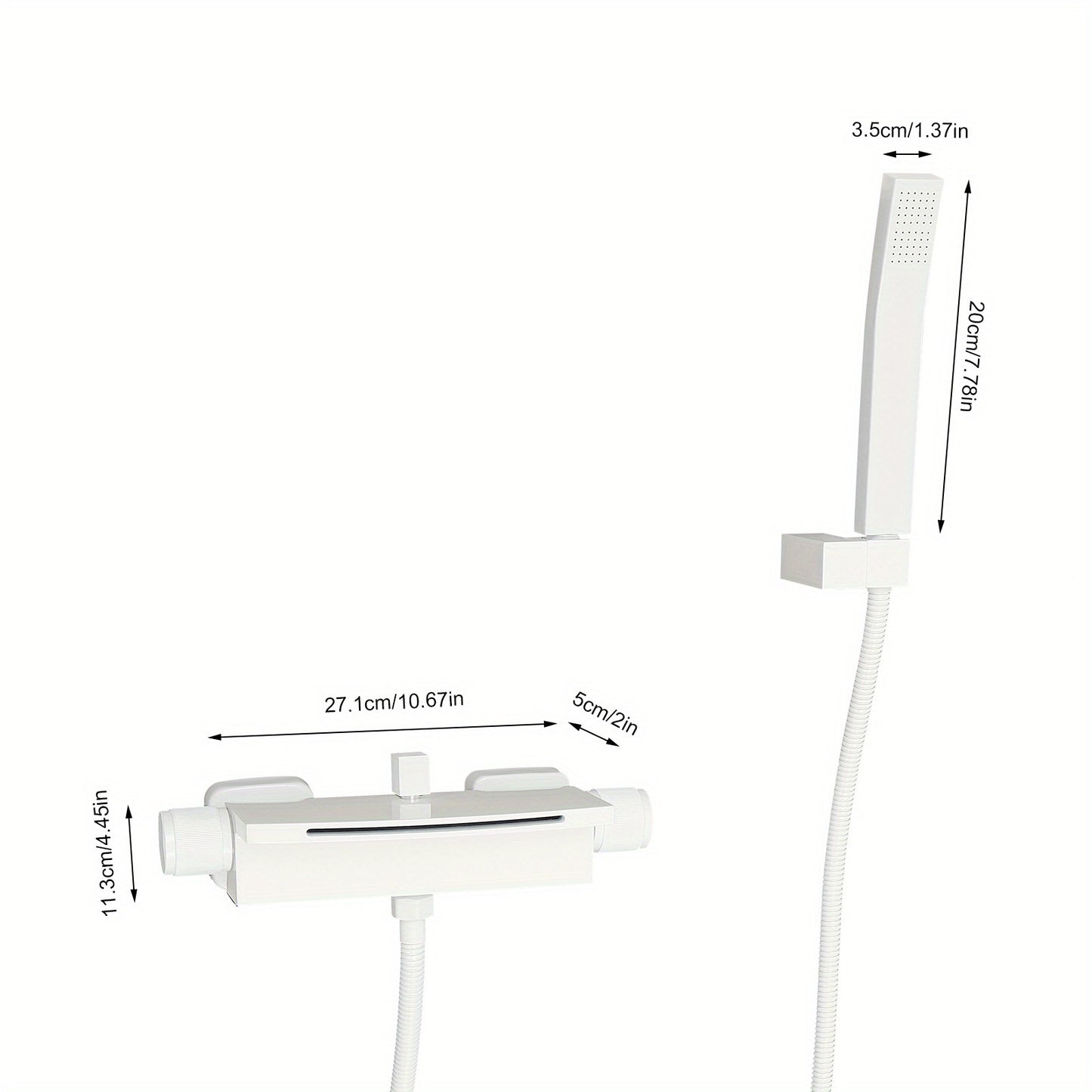 TOOL1SHOOO Wall Mounted Bathtub Faucet Set White Matte Finish with Waterfall Spout And Hand Shower 304 Stainless Steel Hose Ceramic Valve Cartridge Dual Controls for Modern Bathroom Hotel Spa