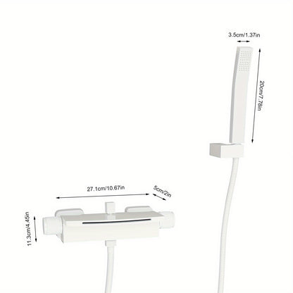 TOOL1SHOOO Wall Mounted Bathtub Faucet Set White Matte Finish with Waterfall Spout And Hand Shower 304 Stainless Steel Hose Ceramic Valve Cartridge Dual Controls for Modern Bathroom Hotel Spa