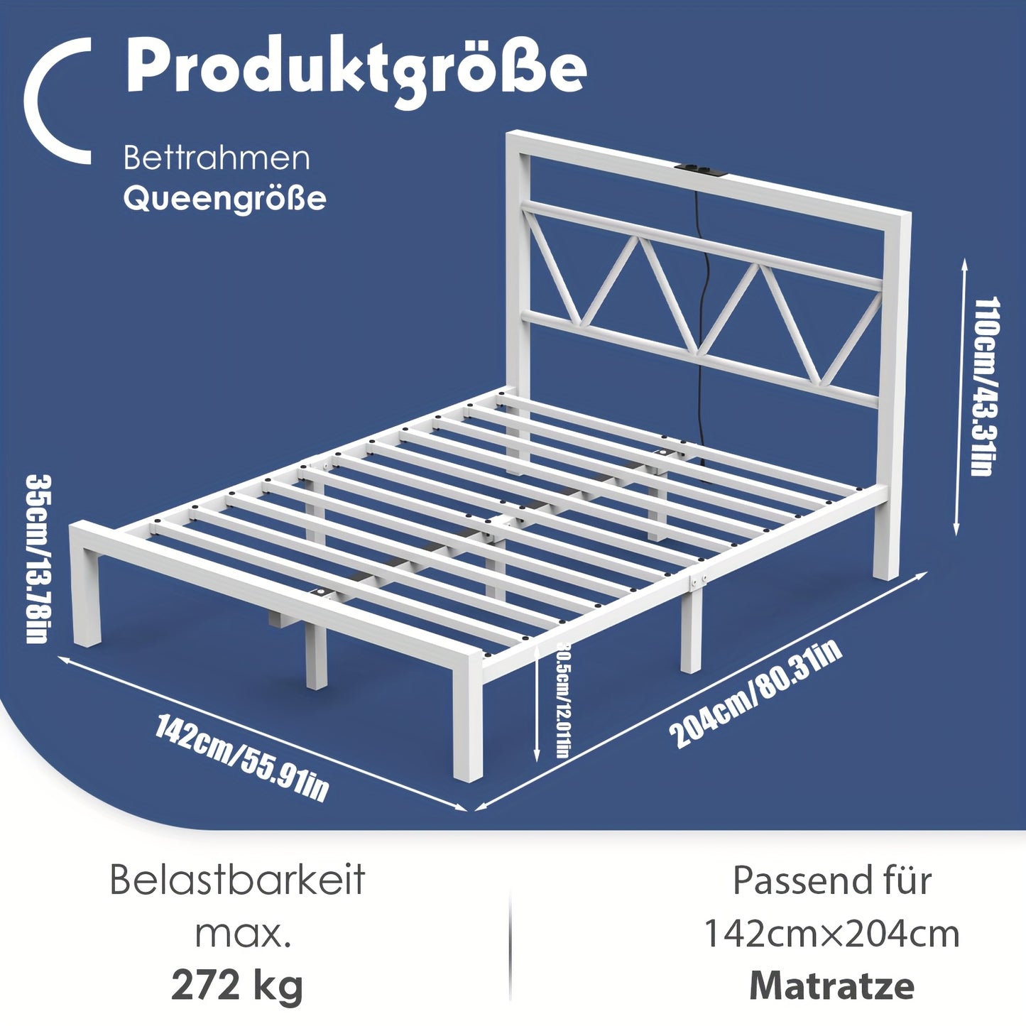 Iron Bed-C088[140X200Cm]White with Bedside Lamp