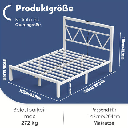 Iron Bed-C088[140X200Cm]White with Bedside Lamp