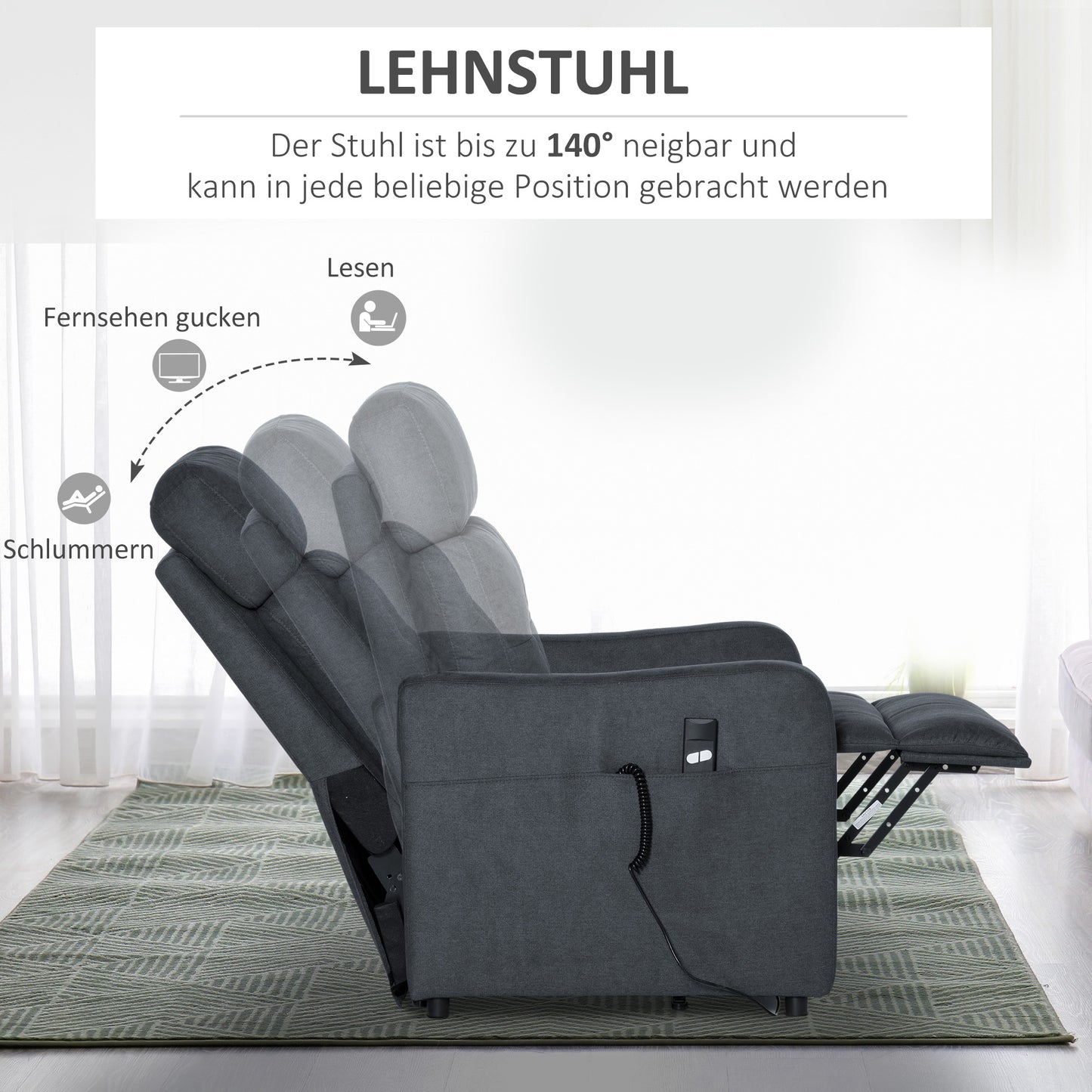Relaxfauteuil – Relaxstoel – Liftstoel – Elektrische Stoel – Comfortfauteuil – Grijs – Liftfunctie Met Afstandsbediening – Uittrekbare Voetensteun