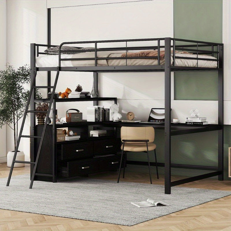 Stapelbed Metaal – Hoogslaper – Bunkbed – Kinderbed – Slaapbank – Met Laden – 140x200 cm – Zwart Klassiek Design