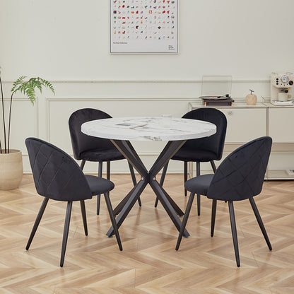 Vintage Fauteuils – Retro Stoelen – Lounge Stoelen – Fluwelen Zitten – Comfortabele Zetels – Set Van 4 – Zwart – Fluwelen Bekleding – Stevige Metalen Poten