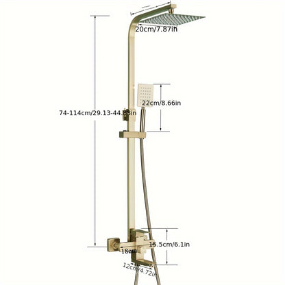 Douche Systeem – Douchekolom – Douchepaneel – Doucheplank – Wanddouche – Geborsteld Goud – Stevig Metaal – Ingebouwde Kraan
