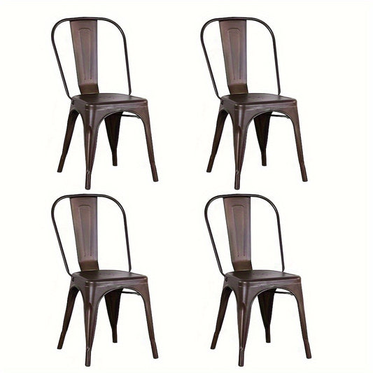 Stapelstoel – Stapelbare Stoel – Vergaderstoel – Cafestoel – Metalen Stoel – Set van 4 – Slijtvast Stalen Frame – Eenvoudig Schoon te Maken - Bruin