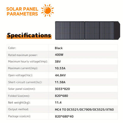 Draagbaar Opvouwbaar Zonnepaneel – Mobiel Zonnepaneel – Outdoor Zonnepaneel – 400W - Reis Zonnepaneel – Powerbank Oplader – Hoog Rendement – Weerbestendig - QUORE