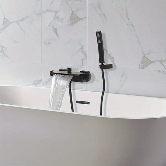 Modern Minimalist Bathroom Faucet - Wall-Mounted Bathtub Faucet with Dual Control, Brass Construction & Valve Core, Space-Saving Wall-Mount Installation, for Clutter-Free Bath Décor - Black Finish, Luxury Bath Fixture, Durab
