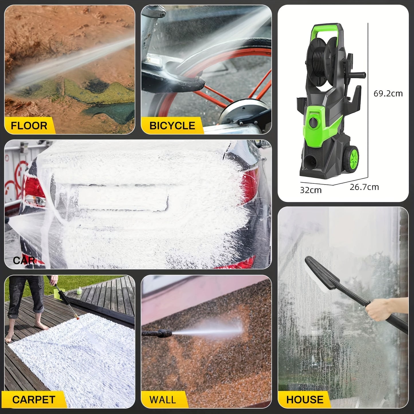 Hogedrukreiniger – Hogedrukspuit – Waterpomp – Terrasreiniger – Accu Cleaner – 1800-2000W Vermogen – 150 Bar Max Druk – 10 Meter Slang – Handzaam & Draagbaar