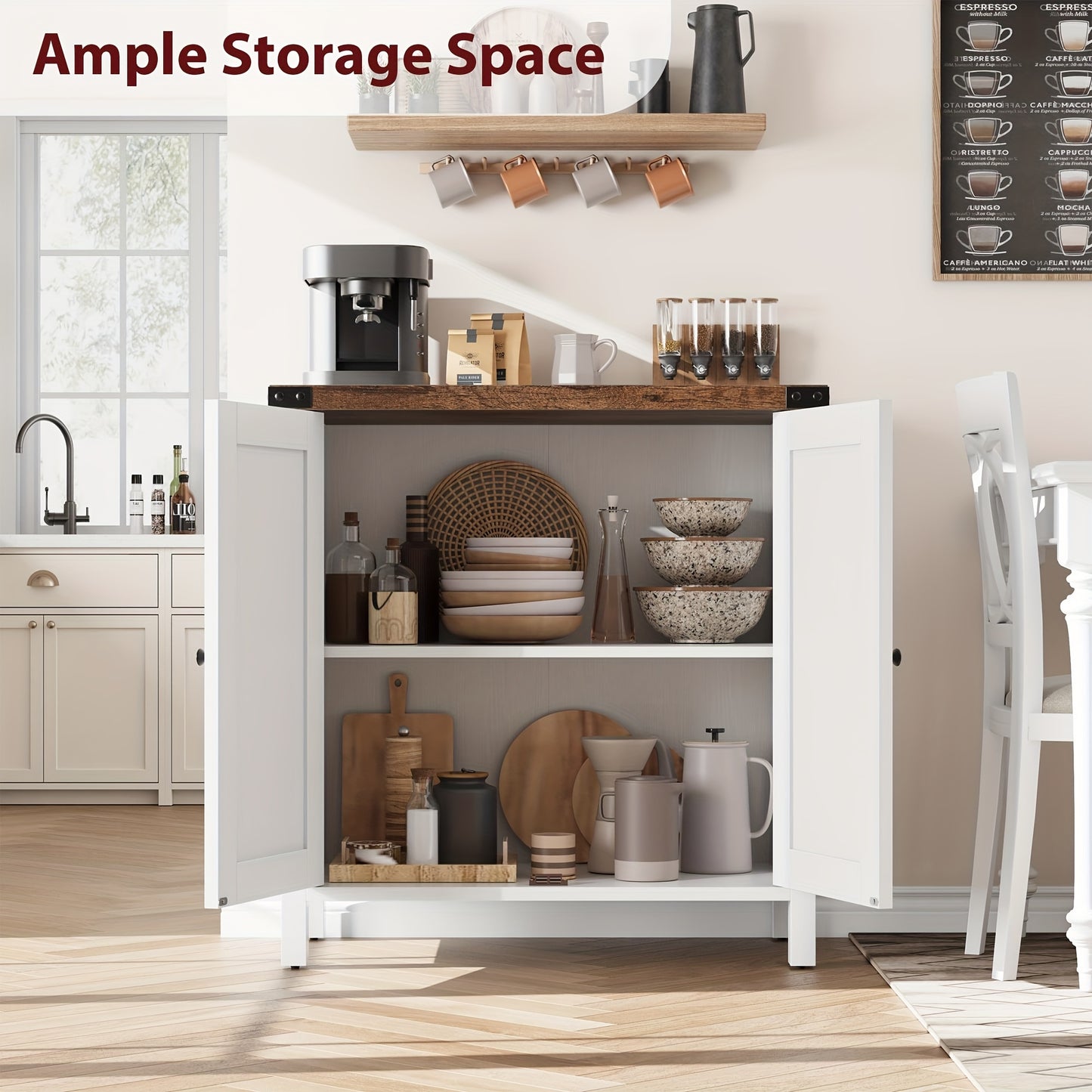 Dressoir – Opbergkast – Ladekast – Buffetkast – Kast – Landelijk Design – 2 Deuren Met X-Patroon – Verstelbare Legplanken – Hardhouten Accent – Vrijstaand
