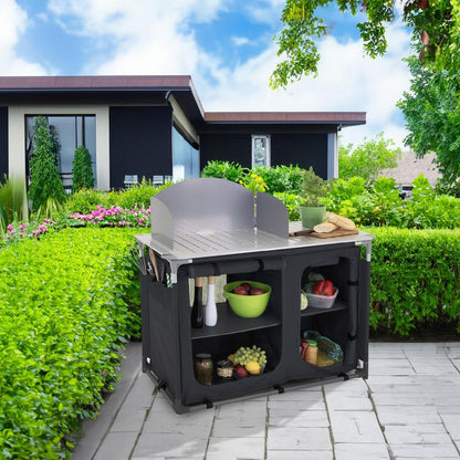Kampeertafel – Buitenkeukentafel – Opvouwbare Keukentafel – Campingtafel – Outdoor Keukenkast – Inklapbaar & Draagbaar – Hittebestendig Stalen Tafelblad