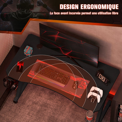 Gaming Bureau – Gamer Bureau – Computerbureau – Werkbureau – Studiebureau – Zwarte Carbon-Fiber Look – Verstelbare Voetjes & Kabeldoorvoeren
