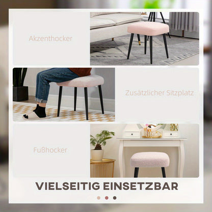 Voetenbank – Voetensteun – Poef – Krukje – Hocker – Roze Vierkant – Cashmere Look – Metalen Poten – Max 120 kg