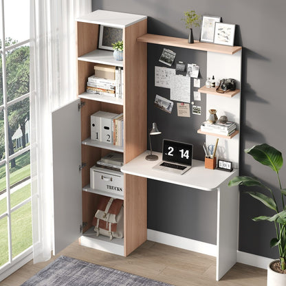 White Modern Metal Workbench & Desk with Lower Cabinet Doors & Upper Shelving - Heavy-Duty Storage Workstation, No Assembly Required, Space-Saving Design for Office, Workshop, - Durable Non-Wood (123.5x45x168.5cm)