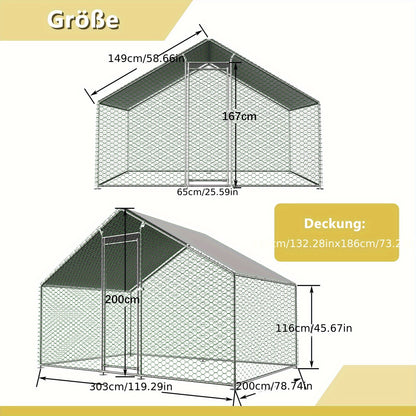 Dierenren – Kippenren – Kooien – Buitenren – Konijnenren – Metalen Constructie – Veiligheidssluiting – 3x2x2m – Ventilatie – Eenvoudige Montage – Zonder Elektriciteit – Voor Kleine Huisdieren