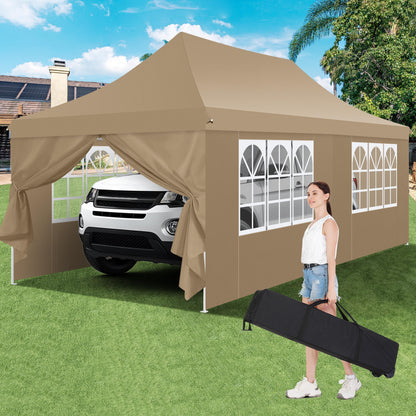 3x6m Vouwtent – Partytent – Pop-up Tent – Zonnetent – Eventtent – 6 Zijwanden – UV 50+ Zonbescherming – Eenvoudige Opzet – Khaki - QUORE